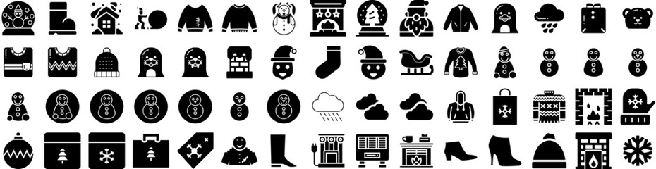 Set Of Winter Icons Isolated Silhouette Solid Icon With Background, Design, Snow, Season, Nature, Blue, Winter Infographic Simple Vector Illustration Logo