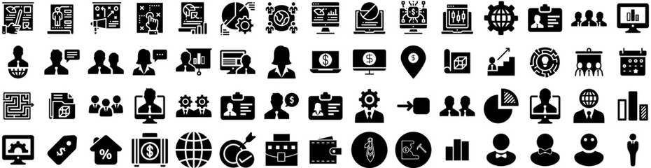 Set Of Business Icons Isolated Silhouette Solid Icon With Corporate, Technology, Success, Teamwork, Communication, Office, Business Infographic Simple Vector Illustration Logo