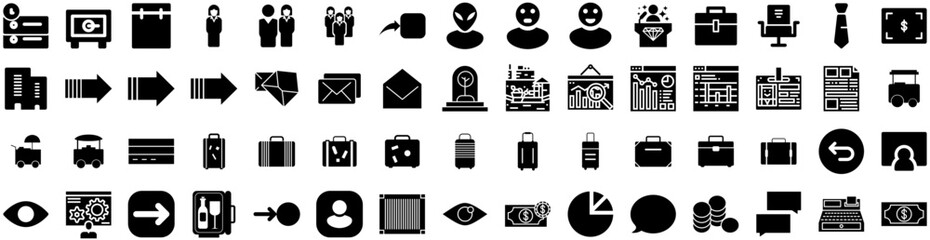 Set Of Business Icons Isolated Silhouette Solid Icon With Technology, Teamwork, Success, Corporate, Office, Communication, Business Infographic Simple Vector Illustration Logo