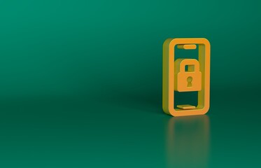 Orange Digital door lock with wireless technology for lock icon isolated on green background. Door handle sign. Security smart home. Minimalism concept. 3D render illustration