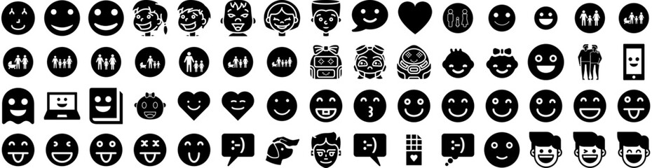Set Of Happy Icons Isolated Silhouette Solid Icon With Vector, Greeting, Background, Party, 2023, Happy, Holiday Infographic Simple Vector Illustration Logo