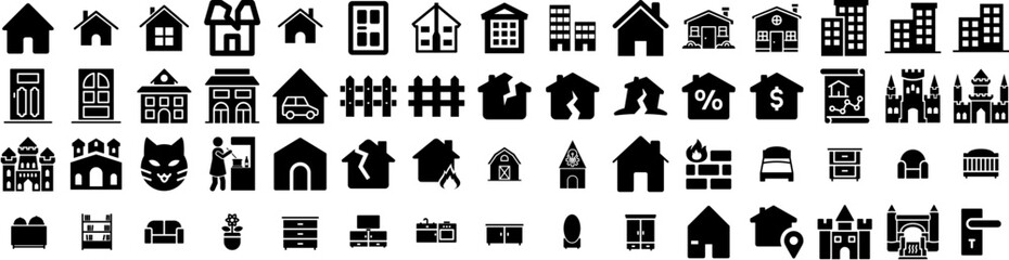 Set Of House Icons Isolated Silhouette Solid Icon With Architecture, Residential, House, Estate, Property, Building, Home Infographic Simple Vector Illustration Logo