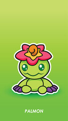 anime character. cute little light green like plant. his name is Palmon. Malang,  Indonesia