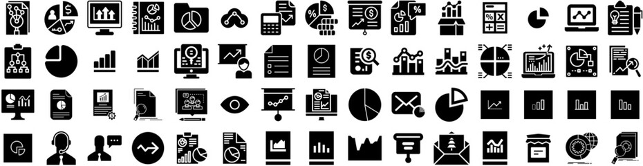 Set Of Analysis Icons Isolated Silhouette Solid Icon With Business, Chart, Graph, Technology, Data, Analysis, Finance Infographic Simple Vector Illustration Logo