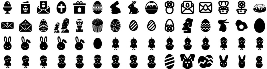Set Of Easter Icons Isolated Silhouette Solid Icon With Holiday, Vector, Happy, Background, Decoration, Easter, Celebration Infographic Simple Vector Illustration Logo