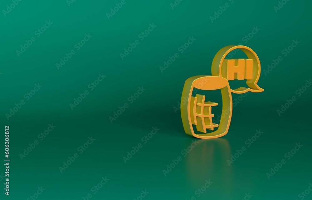 Poster orange voice assistant icon isolated on green background. voice control user interface smart speaker