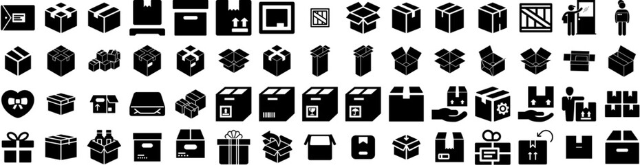 Set Of Parcel Icons Isolated Silhouette Solid Icon With Service, Delivery, Package, Box, Parcel, Shipping, Post Infographic Simple Vector Illustration Logo