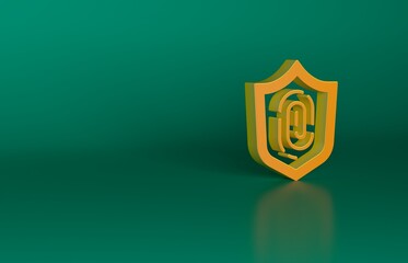 Orange Fingerprint icon isolated on green background. ID app icon. Identification sign. Touch id. Minimalism concept. 3D render illustration