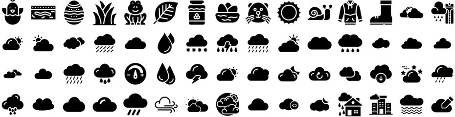 Set Of Weather Icons Isolated Silhouette Solid Icon With Weather, Forecast, Rain, Set, Cloud, Sky, Sun Infographic Simple Vector Illustration Logo