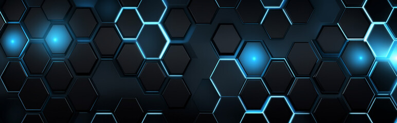 Obraz na płótnie Canvas Futuristic blue neon black hexagon