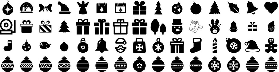 Set Of Christmas Icons Isolated Silhouette Solid Icon With Decoration, Holiday, Merry, Background, Winter, Vector, Christmas Infographic Simple Vector Illustration Logo