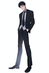サラリーマン(スーツ)の男性キャラクターの全身イラスト(AI generated image)