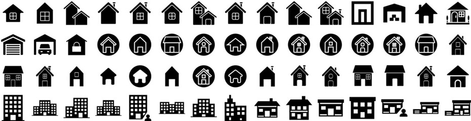 Set Of House Icons Isolated Silhouette Solid Icon With Home, Architecture, Residential, Property, Estate, Building, House Infographic Simple Vector Illustration Logo