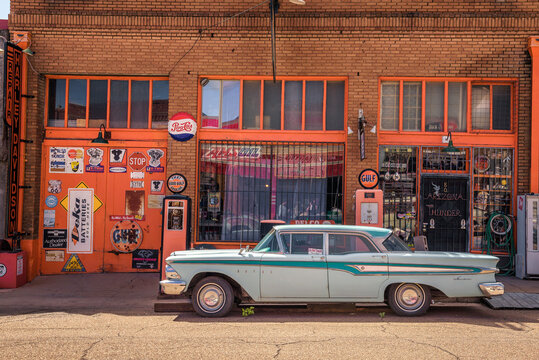 Lowell, Arizona, USA - October 17, 2018 : Vintage Ford Edsel vehicle parked at the historic Erie street in Lowell. This ghost town situated near the Lavender Pit Mine is now part of Bisbee.