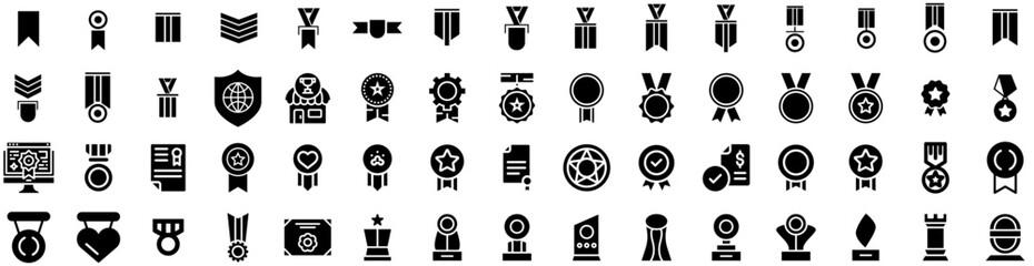 Set Of Medal Icons Isolated Silhouette Solid Icon With Illustration, Medal, Winner, Victory, Award, Achievement, Champion Infographic Simple Vector Illustration Logo