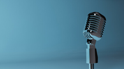 Fototapeta na wymiar 3D render - vintage microphone on a blue gradient background