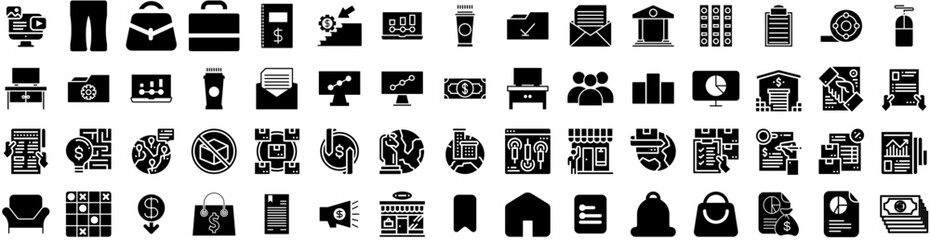 Set Of Business Icons Isolated Silhouette Solid Icon With Teamwork, Success, Communication, Business, Office, Technology, Corporate Infographic Simple Vector Illustration Logo