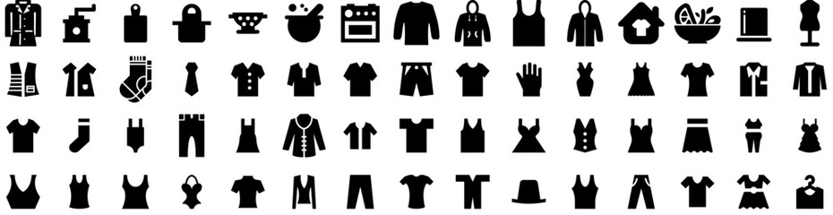 Set Of Clothing Icons Isolated Silhouette Solid Icon With Background, Clothing, Fashion, Fabric, Clothes, Cloth, Style Infographic Simple Vector Illustration Logo