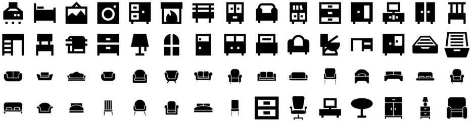 Set Of Furniture Icons Isolated Silhouette Solid Icon With Room, Design, Living, Table, Home, Furniture, Interior Infographic Simple Vector Illustration Logo