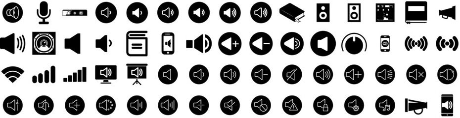 Set Of Volume Icons Isolated Silhouette Solid Icon With Vector, Symbol, Button, Sound, Audio, Volume, Music Infographic Simple Vector Illustration Logo