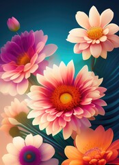 Beautiful colorful composition of gerbera flowers. AI generated.