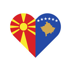 friendship concept. heart shape icon of macedonian and kosova flags. vector illustration isolated on white background