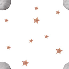 Fototapeta na wymiar watercolor seamless pattern with the image of the moon and stars. cute pattern for children's textiles, printing, wrapping paper. enjoy