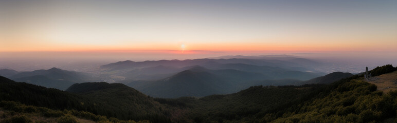 Fototapeta na wymiar Sunrise view from the top of mountain