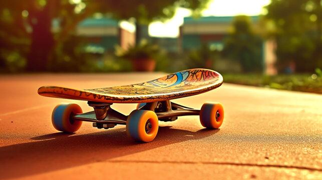 An image of a skateboard at a park representing the life of youth. generative AI