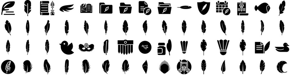 Set Of Feather Icons Isolated Silhouette Solid Icon With Symbol, Vector, Isolated, Bird, White, Quill, Feather Infographic Simple Vector Illustration Logo