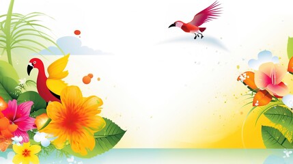 Obraz na płótnie Canvas Summer time vector banner design, colorful beach elements in white background.