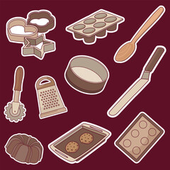 Set of Baking Tools Cute Sticker Illustration