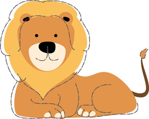Lion . Cute animals cartoon characters . Flat shape and line stroke design .