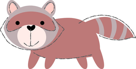 Plakat Raccoon . Cute animals cartoon characters . Flat shape and line stroke design .