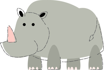 Rhinoceros . Cute animals cartoon characters . Flat shape and line stroke design .