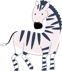 Zebra . Cute animals cartoon characters . Flat shape and line stroke design .