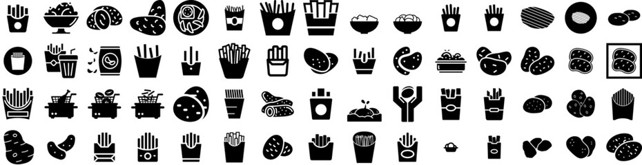 Set Of Potatoes Icons Isolated Silhouette Solid Icon With Raw, Vegetable, Fresh, Harvest, Potato, Organic, Food Infographic Simple Vector Illustration Logo