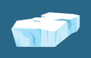 Arctic ice concept. Glacier and ocean, iceberg. Crystal in shape of cube. Winter season symbol. Template, layout and mock up. Cartoon flat vector illustration isolated on blue background