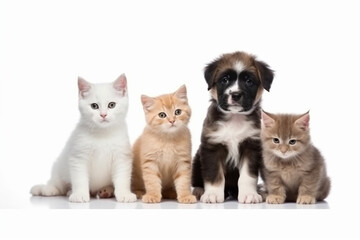 Fototapeta na wymiar Kittens and puppies isolated on a white background,