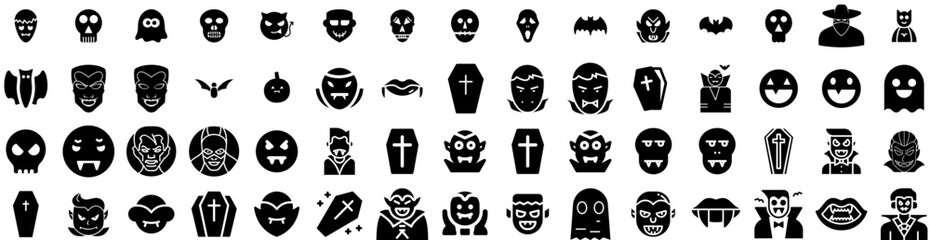 Set Of Vampire Icons Isolated Silhouette Solid Icon With Illustration, Horror, Halloween, Spooky, Background, Vampire, Design Infographic Simple Vector Illustration Logo