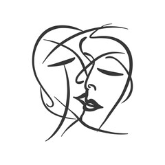 Kiss, abstract art in line style