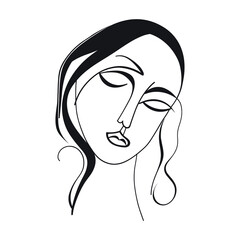 Woman's portrait, one line style, line art