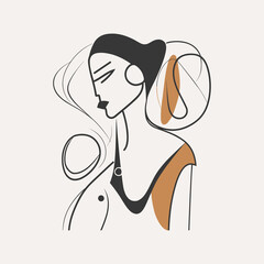 woman with long hair, one line style, minimalistic absctract design