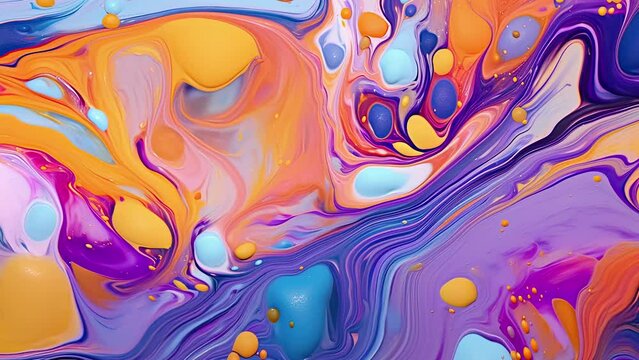 Thick paint layer, fluid motion digital video, liquid art movement with vivid colors, creative fluid texture, layered paper material, business background for marketing purposes, psychedelic wave 