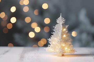 Christmas tree in idyllic white snowy landscape, greeting card banner concept with copy space for december holiday season, christmas background. Generative Ai.