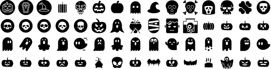 Set Of Halloween Icons Isolated Silhouette Solid Icon With Spooky, Vector, Horror, Halloween, Holiday, Pumpkin, Background Infographic Simple Vector Illustration Logo