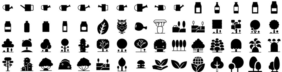 Set Of Nature Icons Isolated Silhouette Solid Icon With Background, Natural, Nature, Green, Summer, Beautiful, Outdoor Infographic Simple Vector Illustration Logo