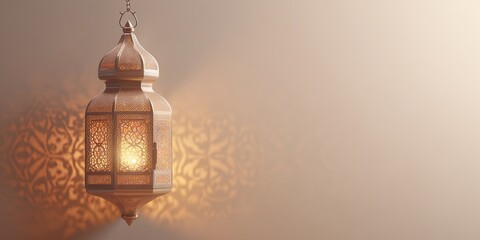 celebration of islamic eid mubarak and eid al adha lantern in a light background copy space, Generative AI - obrazy, fototapety, plakaty