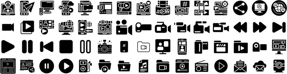 Set Of Media Icons Isolated Silhouette Solid Icon With Web, Business, Marketing, Media, Internet, Network, Social Infographic Simple Vector Illustration Logo