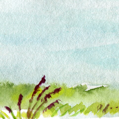 Hand Drawn Traditional Watercolor European Panoramic Landscape
